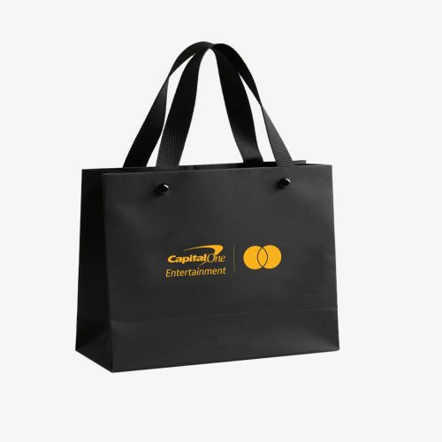 Black ready gift bag with custom gold foil logo